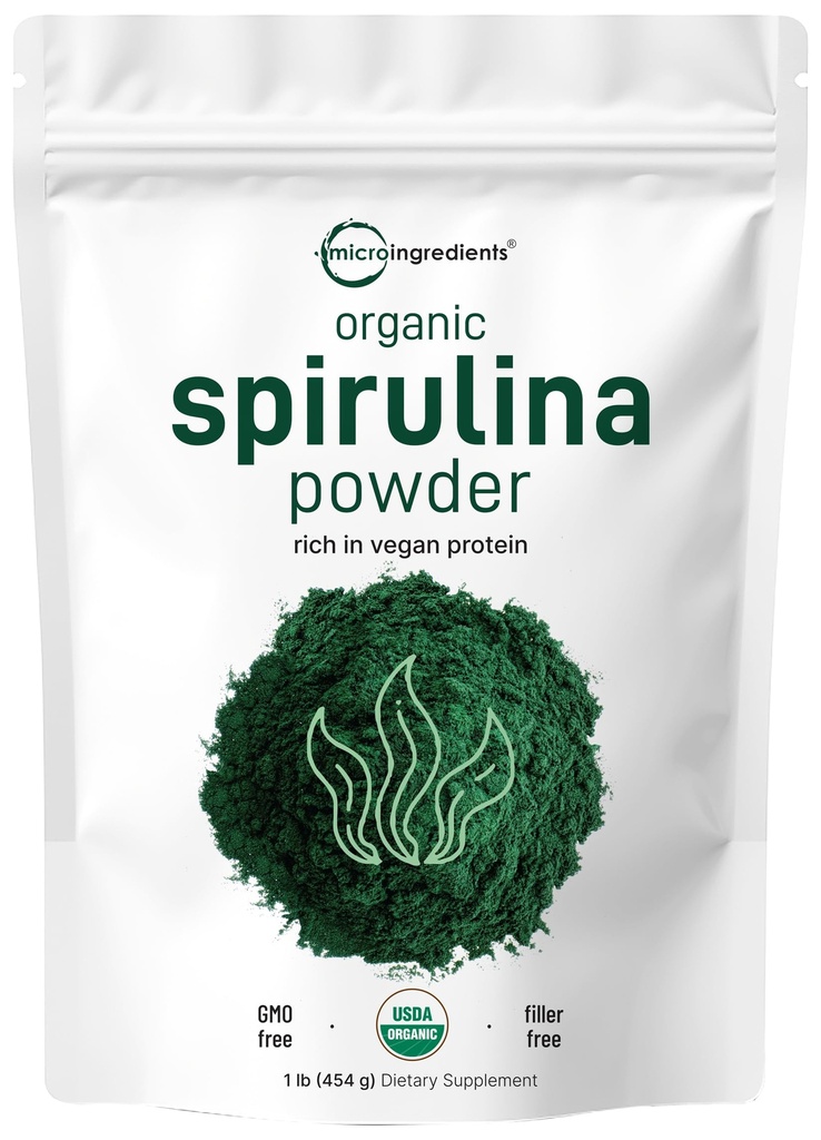 Micro Ingredientes Pólvora Espirulina Orgánica, 1lb peru Blue-Green Algae, Rich in Vegan Protein, Vitaminas &amp; Minerals TEN Fuente de Clorophyll Natural & Enzymes Silencioso No Gluten-Free, No Additives