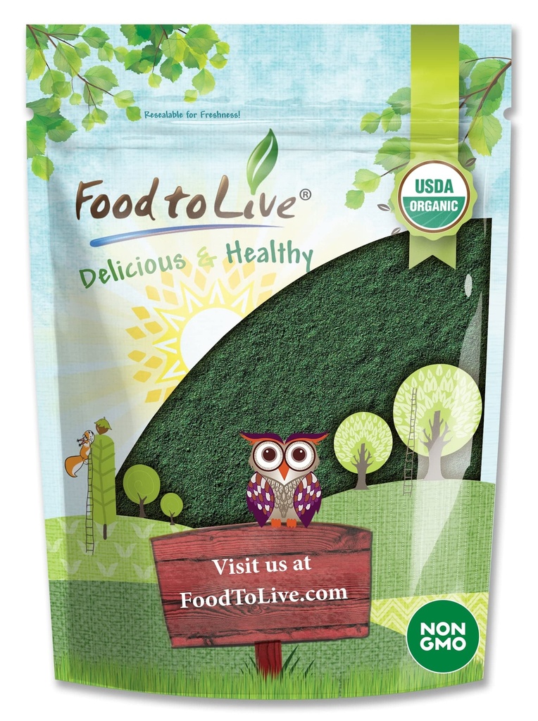 Alimentos para Vivir Powder de Espirulina Orgánica, 2 Libras - No GMO, Kosher, Algas Azul-Green Raw, Superalimentos Veganos, Bulk, No-Irradiated, Proteína Verde Pura Vegana, Rico en Vitaminas & Minerales, Grande para Bebidas