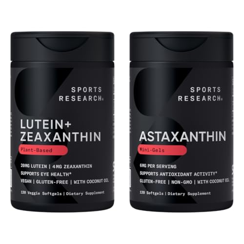 Sports Research® Eye Support - 20mg Lutein + 4mg Zeaxanthin Hecho con Lute-Gen® y 6 mg Astaxanthin Suplemento de Astalif islandés (120 Softgels Cada uno)