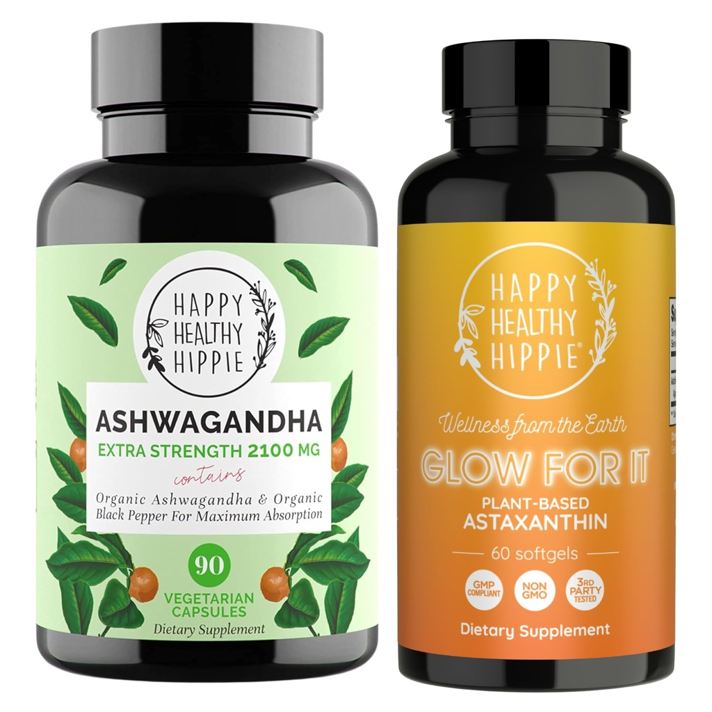 Feliz Hippie Saludable Glow para It Astaxanthin Suplemento &amp; Organic Ashwagandha Capsules