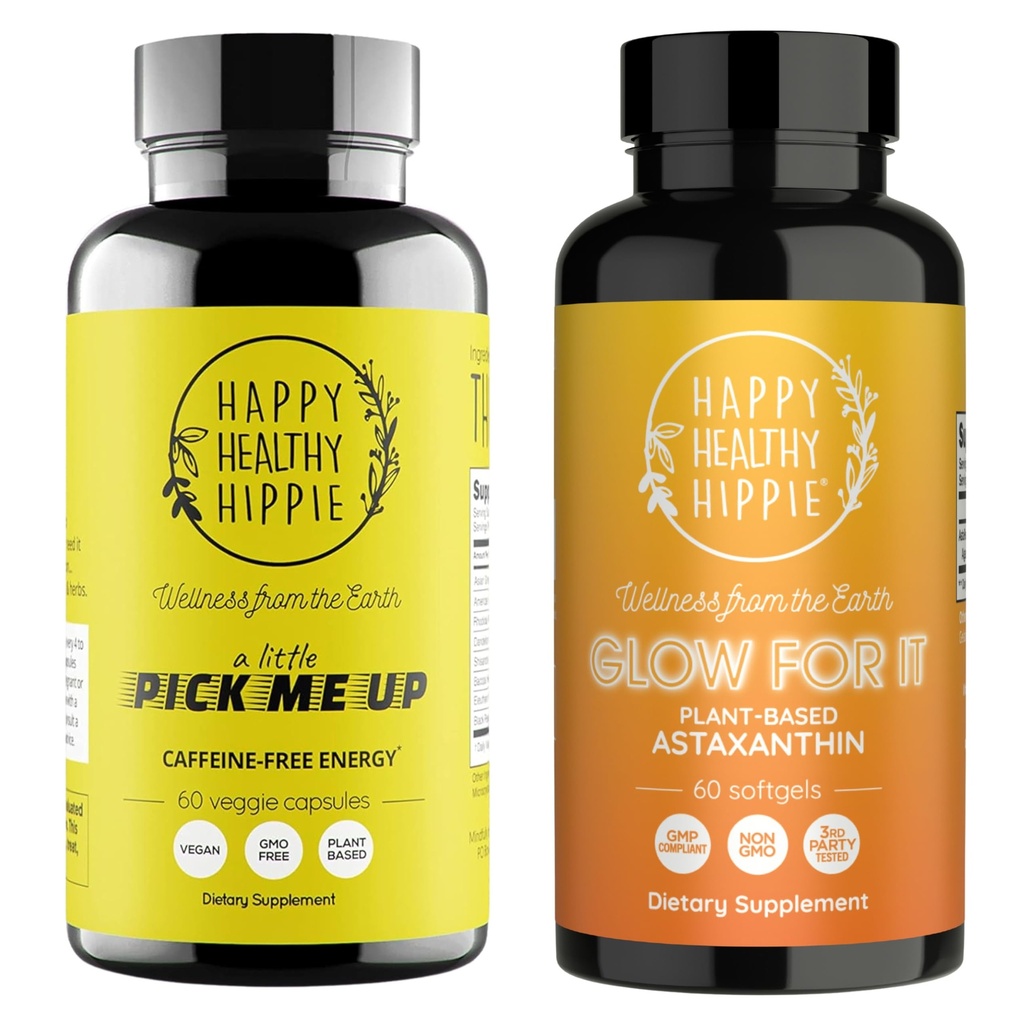 Feliz Hippie Saludable Glow para It Astaxanthin Suplemento &amp; A Little Pick Me Up Natural Energy Pills