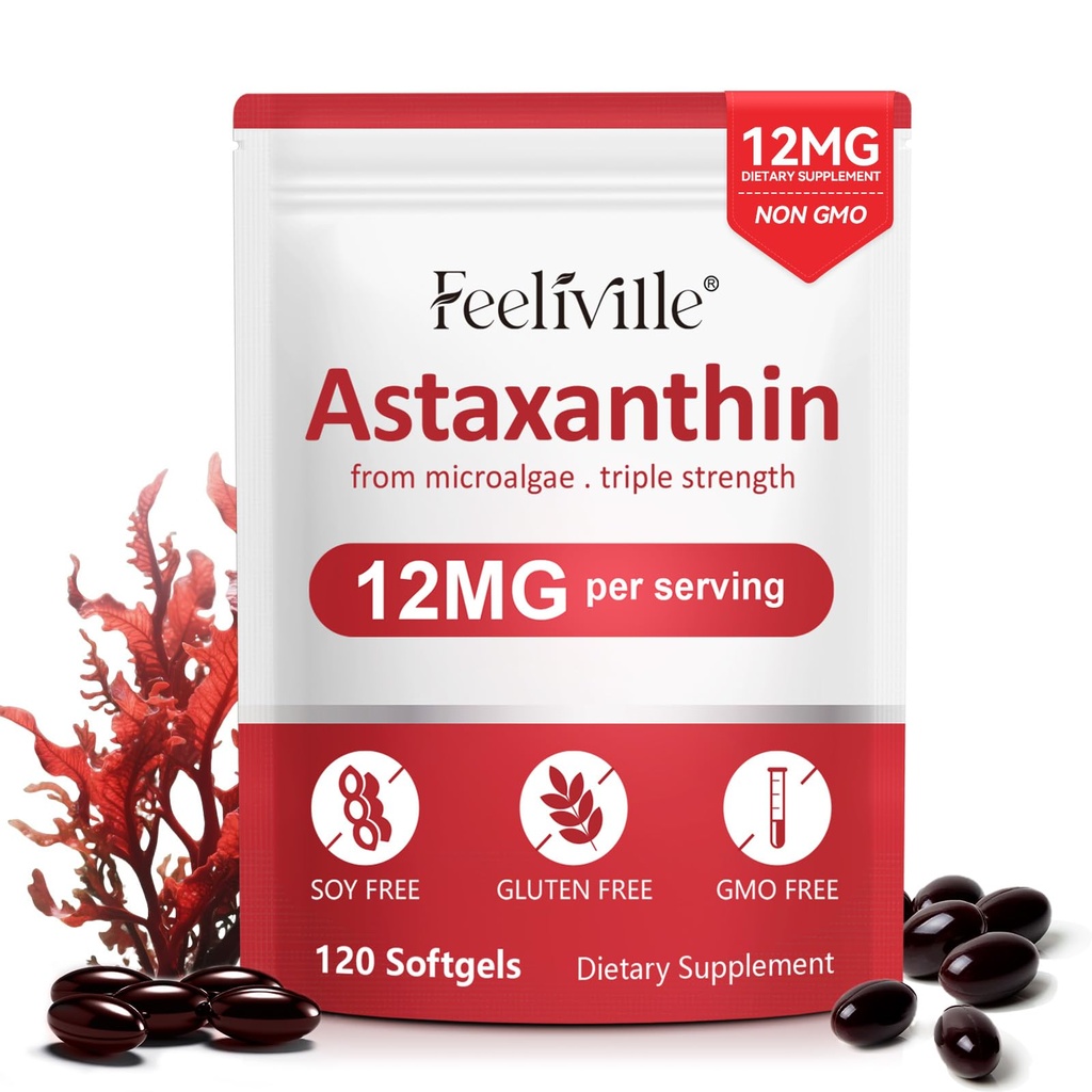 Suplementos de Astaxanthin TEN120 Softgels, 4 Mes de Suministro ANTE Premium Astaxanthin Suplementos Antioxidantes ANTERI Fuente de Microalgas Frescas ANTERI Apoya Ojo, Circulación Interna, Salud de la Esquía