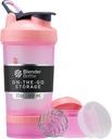 BlenderBottle Shaker Bottle con Organizador de Píldoras y Almacenamiento para Protein Powder, Classic V2 ProStak System, 22-Ounce, Pink