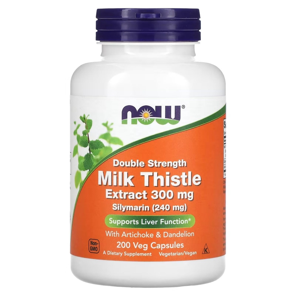 AHORA Suplementos de alimentos, Silymarin Milk Thistle Extrae 300 mg con Artichoke y Dandelion, Doble fuerza, soporta la función del hígado*, 200 cápsulas de Veg
