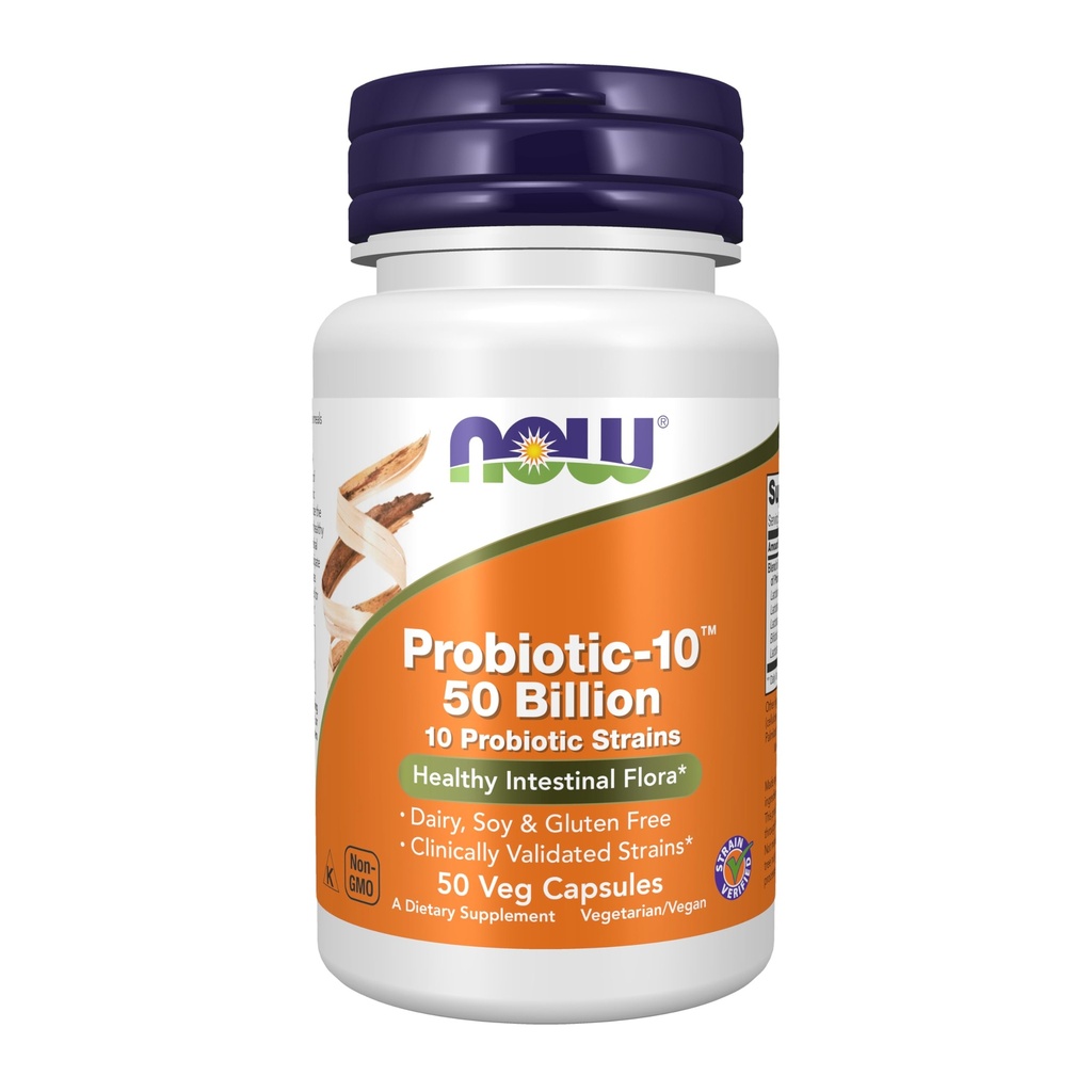 AHORA Suplementos de alimentos, Probiótico-10TM, 50 millones, con 10 Strains Probióticos, Verificados de Strain, 50 cápsulas de Veg