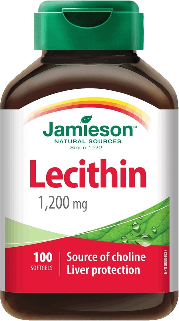 Jamieson Lecithin 1,200 mg, 100 Softgels - Fuente de protección del hígado de Choline