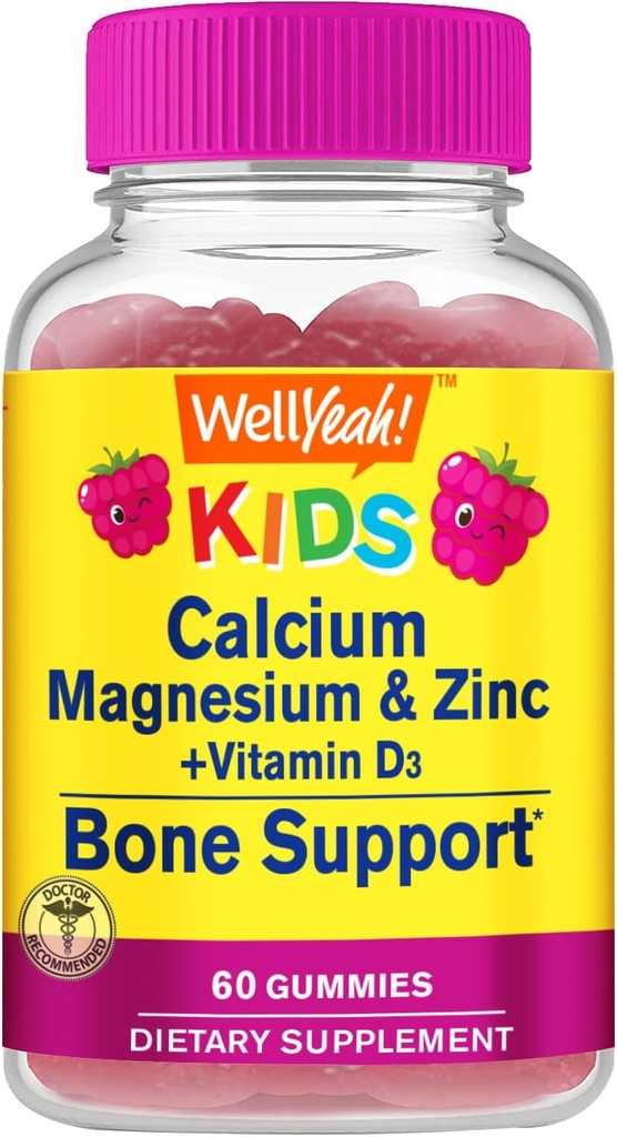 Calcio, Magnesio, Zinc + Vitamina D3 Gummies by WellSí ← Bone, Muscle y Nerve Health Support, Immune Support Silencio para Hombres y Mujeres ← Gluten Free, Non GMO ← Raspberry Flavor Silencio 60 Conde