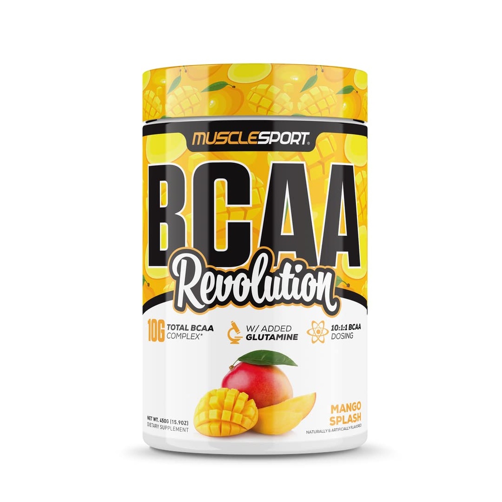 Musclesport BCAA Revolution Amino Acid Powder Supplement for Men &amp; Women - Intra Workout Training Complex - Recovery Supplement (Mango Splash, 30 Servings)