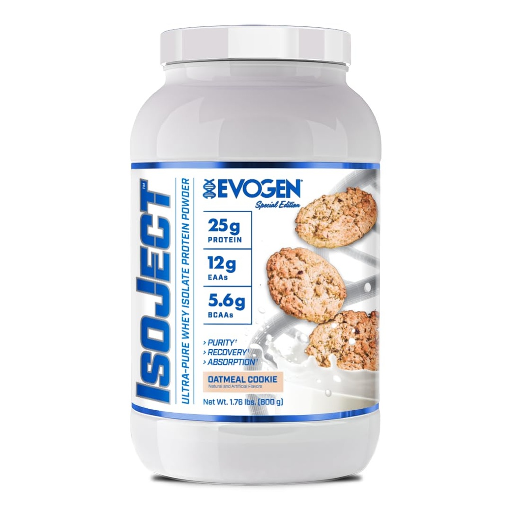 Evogen Isoject - Whey Protein Isolate ← Ultra-Pure Whey Protein Powder with Ignitor Enzymes, BCAAs, and EAAs tención Enhanced Absorption & Recovery ← Oatmeal Cookie ← 25 Servings