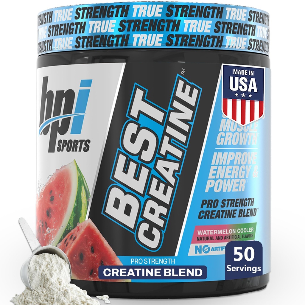 BPI Sports Best Creatine - Creatine Monohydrate Powder for Men &amp; Women, Himalayan Salt - Strength, Pump, Muscle Growth, Muscle Definition - No Bloat - Watermelon Cooler - 50 porciones - 10.58 onzas