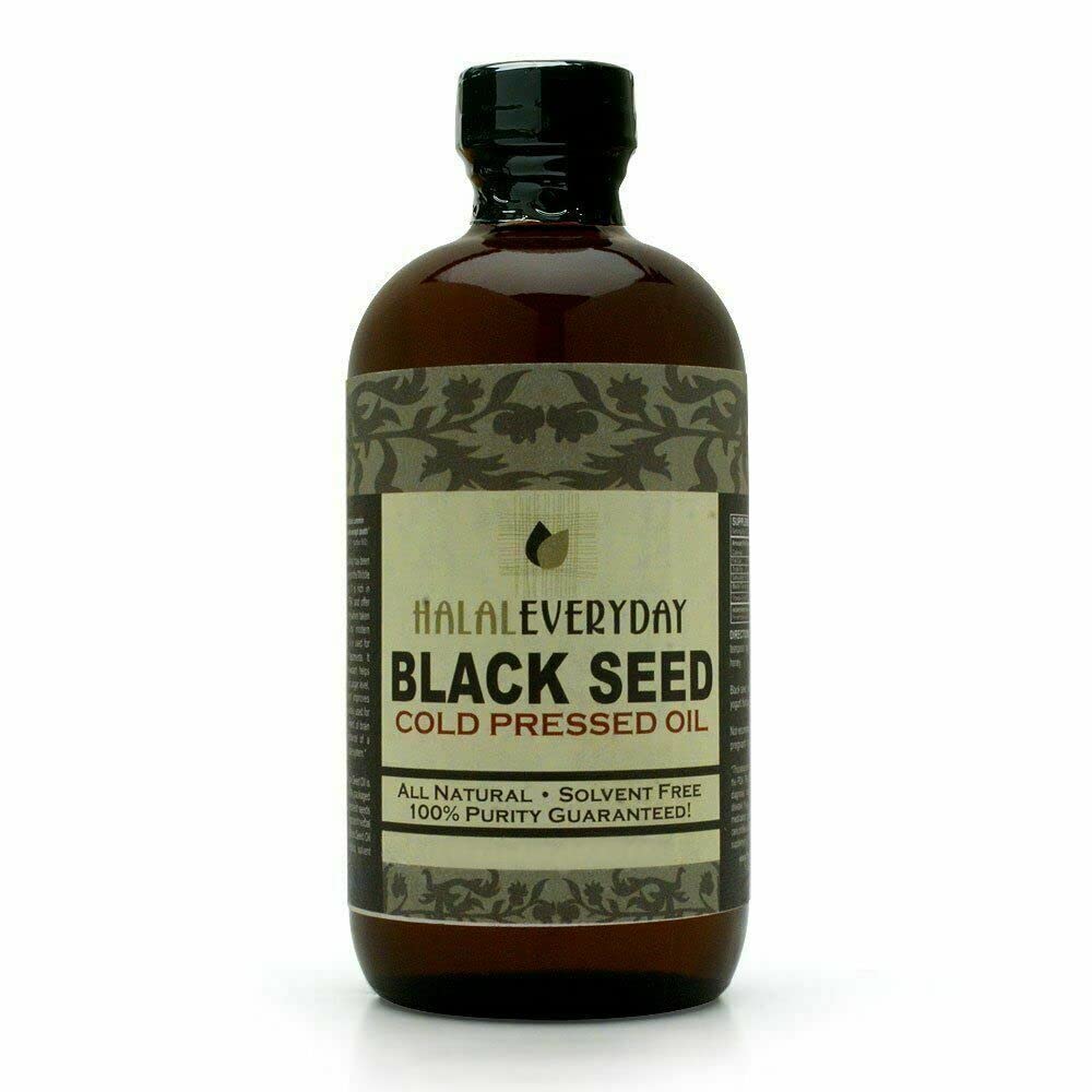 BLACK SEED OIL - botella de vidrio de 16 oz. 100% puro y frío. Sin filtrar, sin diluir, crudo. NON-GMO & Vegan Nigella Sativa (Black Cumin). Hexane &amp; conservantes libres. Oscuro y potente
