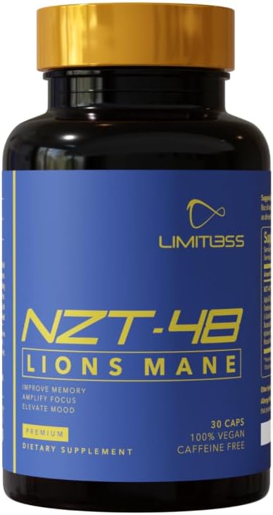 NZT-48 Premium Brain Booster - Lions Mane Suplemento cápsulas - Suplementos cerebrales nootrópicos para la memoria y el foco - Cerebro píldoras - Energía natural - Caffeine Gratis, Phosphatidylserine, 30 Servimientos