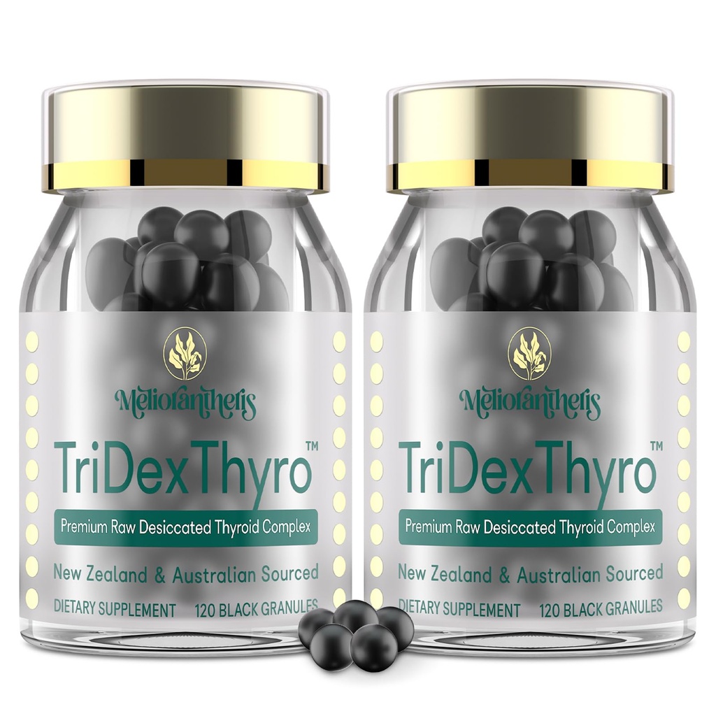 Suplemento de tiroides – TriDexThyroTM Complejo de tiroides crudo 375 mg con Bovine, Porcine " Ovine –120 cápsulas para mujeres y hombres(2 paquete)