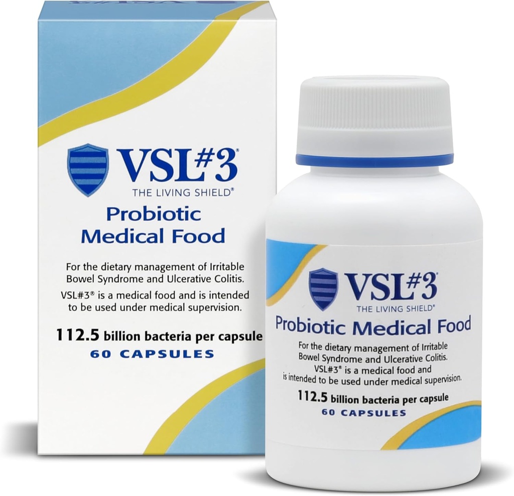 VSL #3® Probiotics for Digestive Health, IBS & UC Symptoms - 112.5B CFUs, High-Potency, Multi-Strain, Live, Refrigerated Probiotic, Medical Food for Gut Health Support in Men & Women, 60 cápsulas