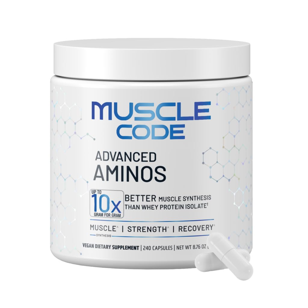 Código del musculo NAUTILUS Cápsulas esenciales de ácido aminoácidos – Síntesis muscular " Reparación " Fuerza – Desarmado – 60 Serviciones – Estudiado clínicamente – 0g Azúcar, Keto, Vegan, Gluten Gratis, Dairy Free