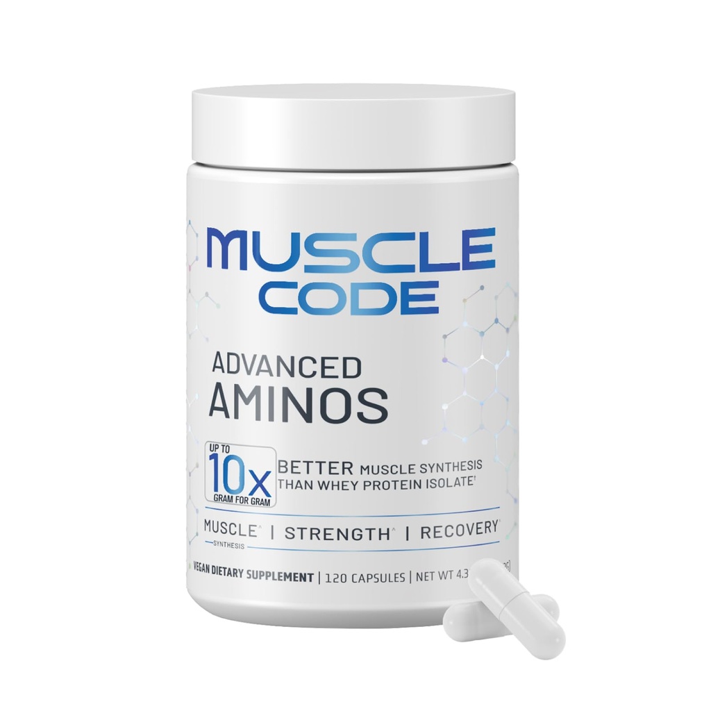 Código del musculo NAUTILUS Cápsulas esenciales de ácido aminoácidos – Síntesis muscular " Reparación " Fuerza – Desarmado – 30 Servimientos – Estudiado clínicamente – 0g Azúcar, Keto, Vegan, Gluten Gratis, Dairy Free