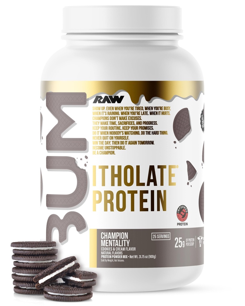 RAW Whey Isolate Protein Powder, Cookies &amp; Crema (CBUM Itholate Protein) - Powder de Nutrición Deportiva para el Crecimiento del Musculo & Recuperación - Bajo-Fat, Baja Carb- 25 Servimientos