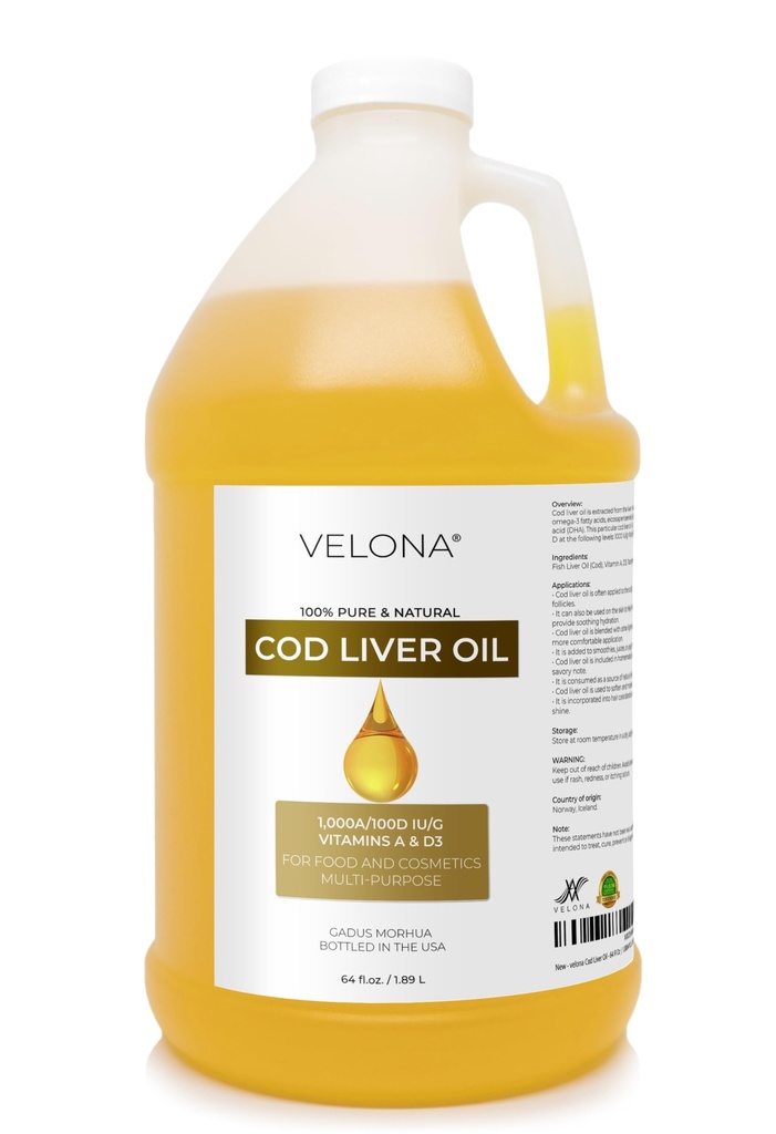 velona Cod Liver Oil - 64 Fl Oz Ø 1000A/100D IU/g Omega 3 Vitaminas A &amp; D3 ← Norwegian Arctic Óleo Nórdico Sosteniblemente Fuentedo ← Peluquería, Cuerpo y Cuidado de la Esquía