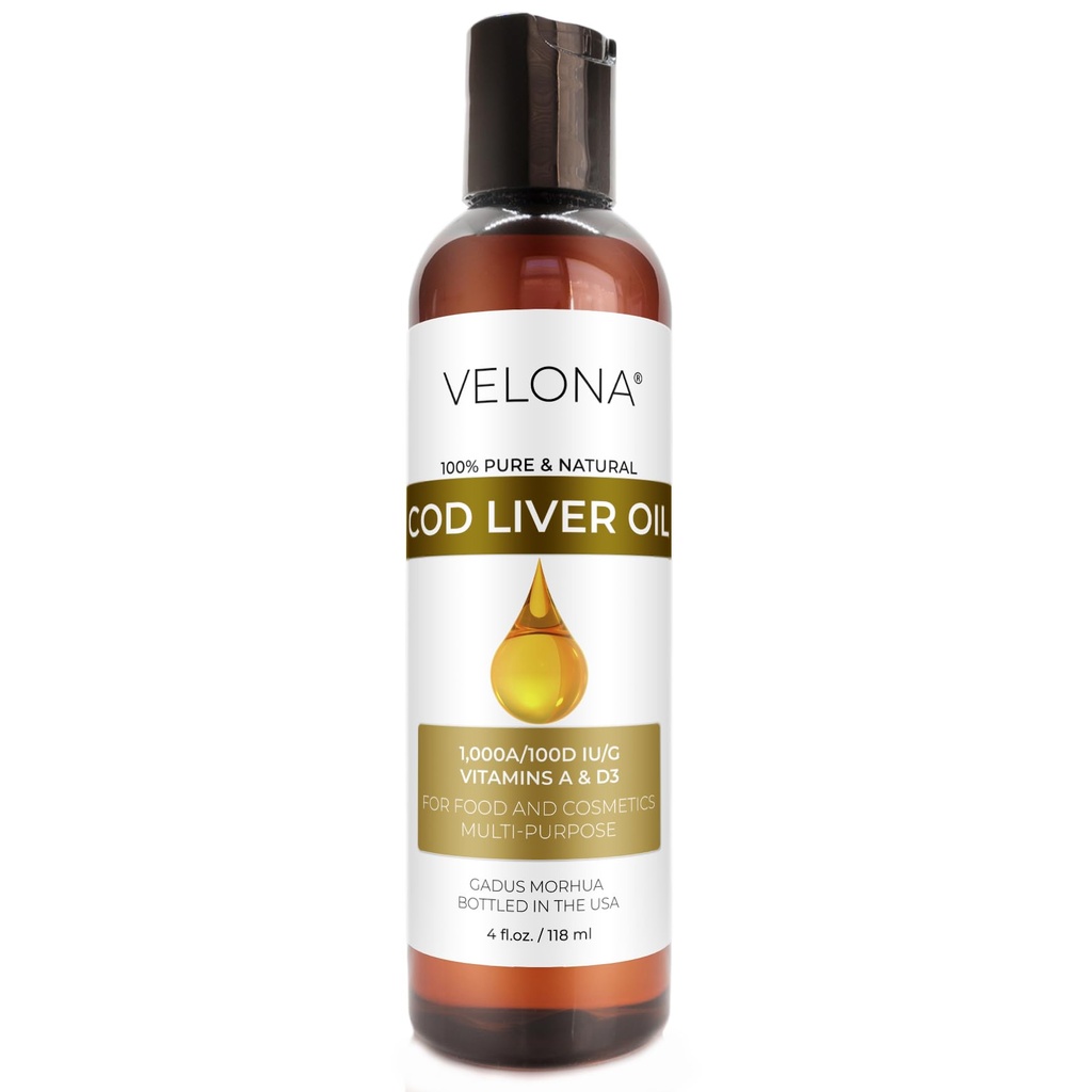 velona Cod Liver Oil - 4 Fl Oz Ø 1000A/100D IU/g Omega 3 Vitaminas A &amp; D3 ← Norwegian Arctic Óleo Nórdico sosteniblemente Fuentedo ← Peluquería, Cuerpo y Cuidado de la Esquía
