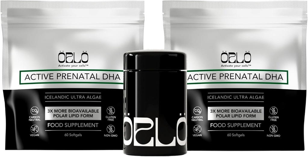 Orlo PRENATAL DHA - Prenatal DHA Omega 3 Suplemento - Triple Fuerza Omega3s - Vegan DHA & EPA Algae Omega-3 Oil - apoya el desarrollo del cerebro durante el embarazo y la lactancia (120 Mini Softgels Kit)