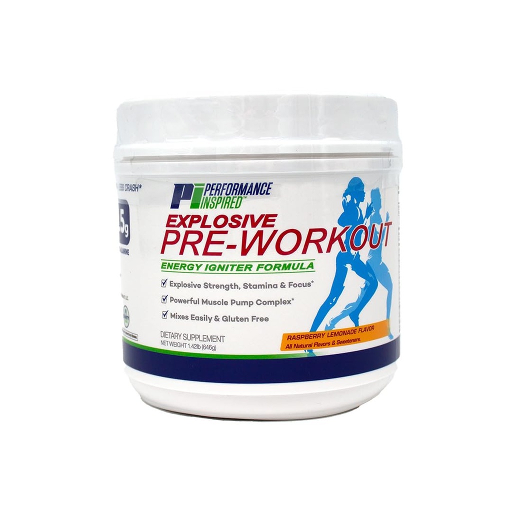 Performance Inspired Nutrition Pre-Workout Powder - All Natural - G-Free &amp; Vegan Formula - Contiene Citrulline - Nitrosigine - Green Tea - Arginine - Beta Alanine - Raspberry Lemonade - 23.84 Ounce