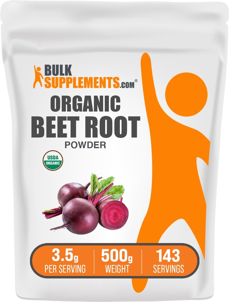 BulkSupplements.com Orgánica Beet Root Powder - Superfood Supplement, Beet Root Supplements - Vegan & Gluten Free, 3.5g por Serving, 500g (1.1 lbs) (Pack of 1)