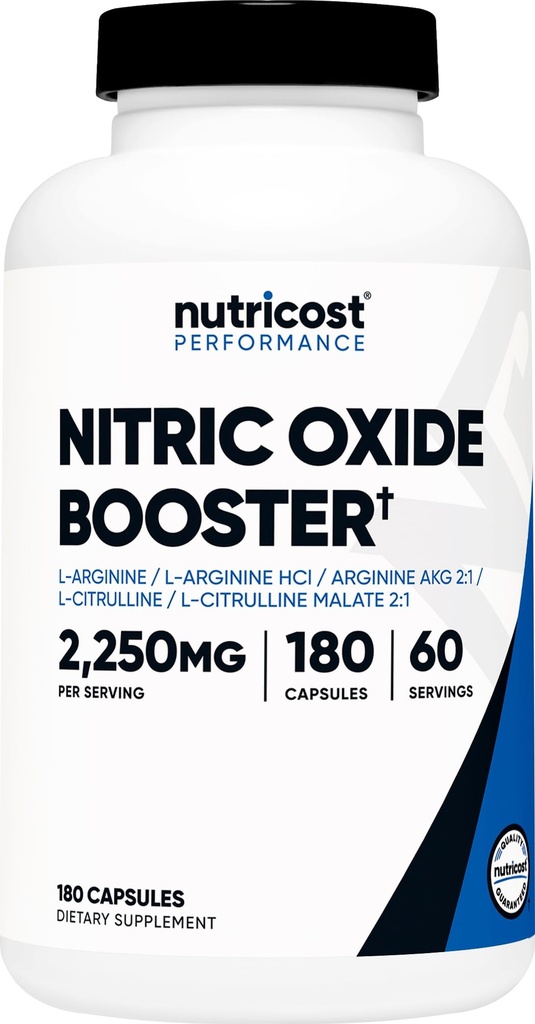 Nutricost Nitric Oxide Booster 2250mg, 180 Capsules - 750mg Por Casule, 60 Servings - Gluten Free and Non-GMO