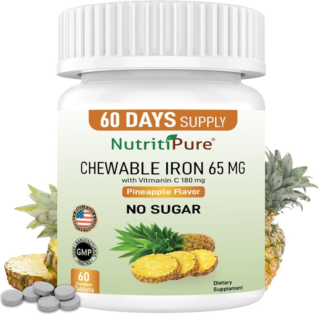 Carbonil Hierro Chewable 65 mg con vitamina C 180 mg (para Mujer/Men) - Tabla en sabor de piña 60 Conde (1)