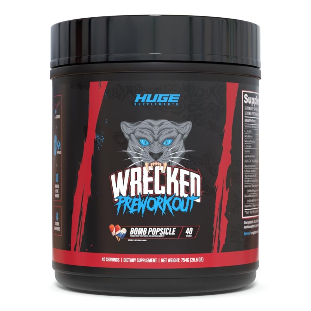 Wrecked Pre Workout Powder, Advanced Formula, Boosts Energy, Focus, Pumps & Performance, 10g L-Citrulline, 6.4g Beta Alanine, 5g Tyrosine, 1g Alpha GPC, 375mg Fast-Acting Caffeine &amp; More (40 Servings)