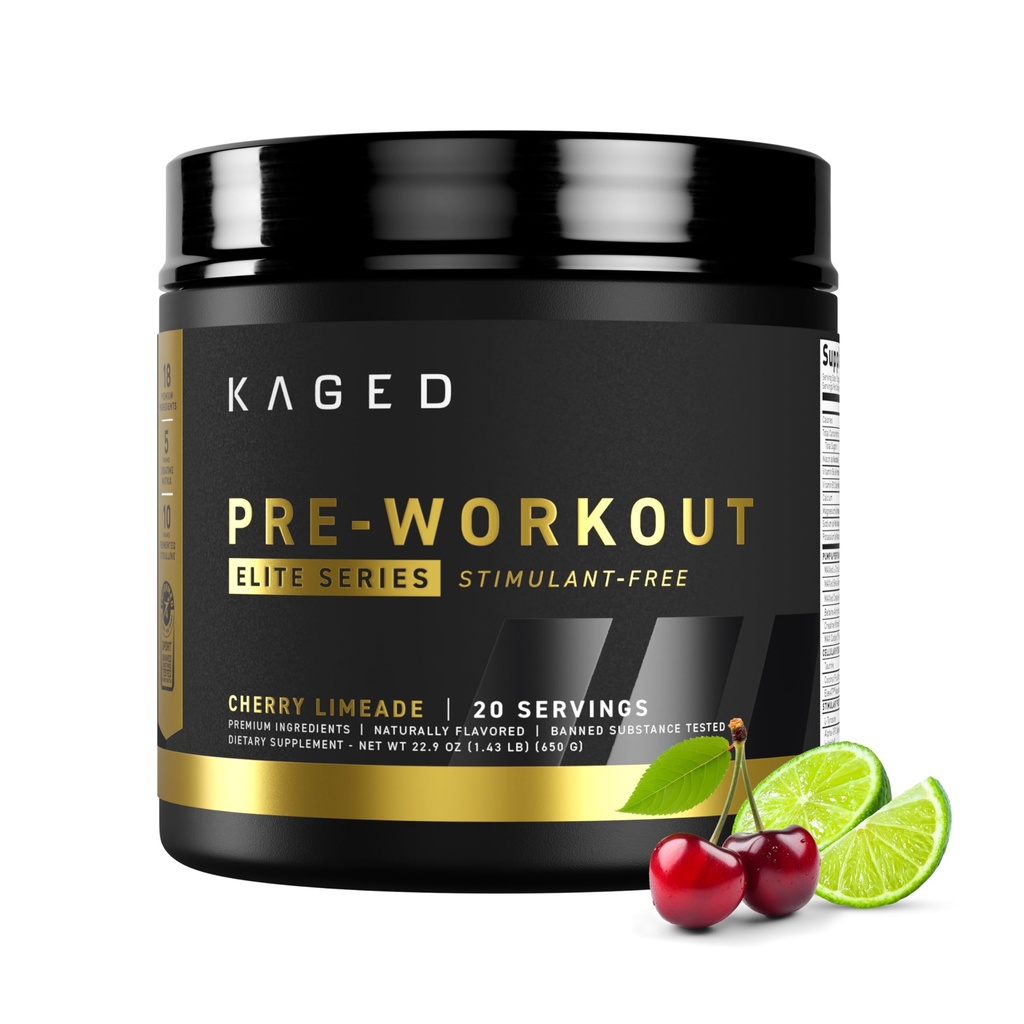 Kaged Pre Workout Elite Stim Free Powder ← Cherry Limeade ¦ Creatine, Beta Alanine, L-Citrulline ← No Caffeine ← 20 Servimientos