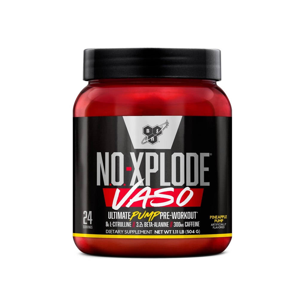 BSN N.O.-XPLODE Vaso Pre Workout Powder con 8g de L-Citrulline y 3.2g Beta-Alanine y Energía, Flavor: Pineapple Pump, 24 Servings