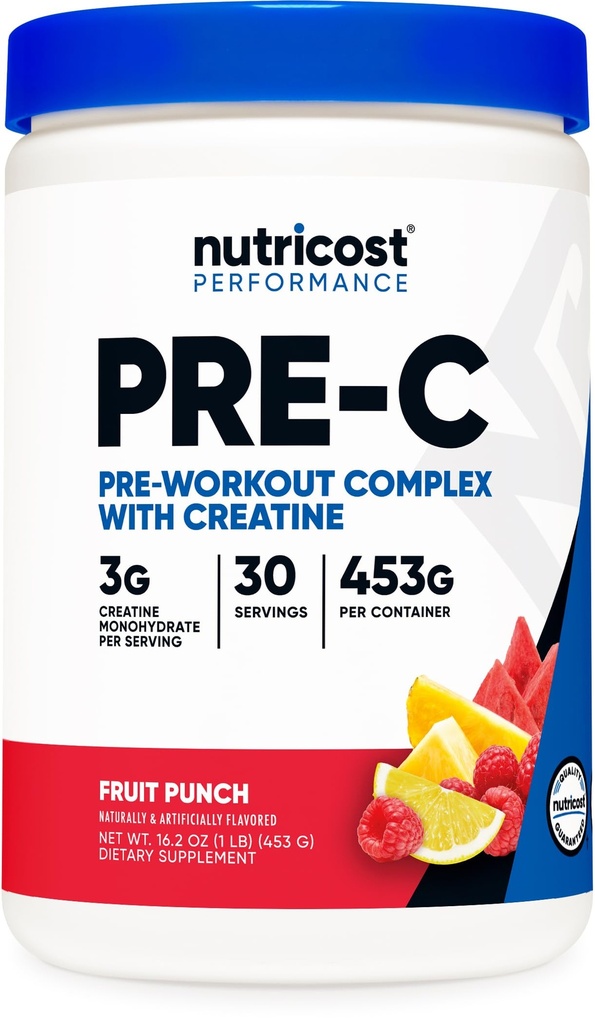 Nutricost Pre-C Pre-Workout Complex with Creatine (Fruit Punch tención 30 Servings) Powder - Boost Fintess Routines, 453g