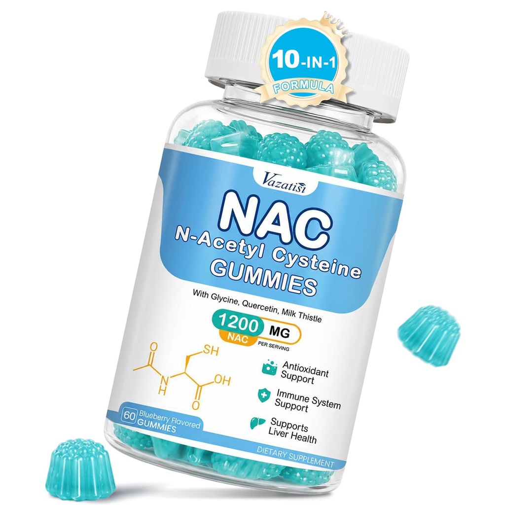 NAC Gummies, NAC Suplemento con Leche Thistle, Selenium, B6, B12 - Antioxidante, Immune Support - N Acetyl Cysteine 600 mg por Gummy - Blueberry Flavored, 60 Cts