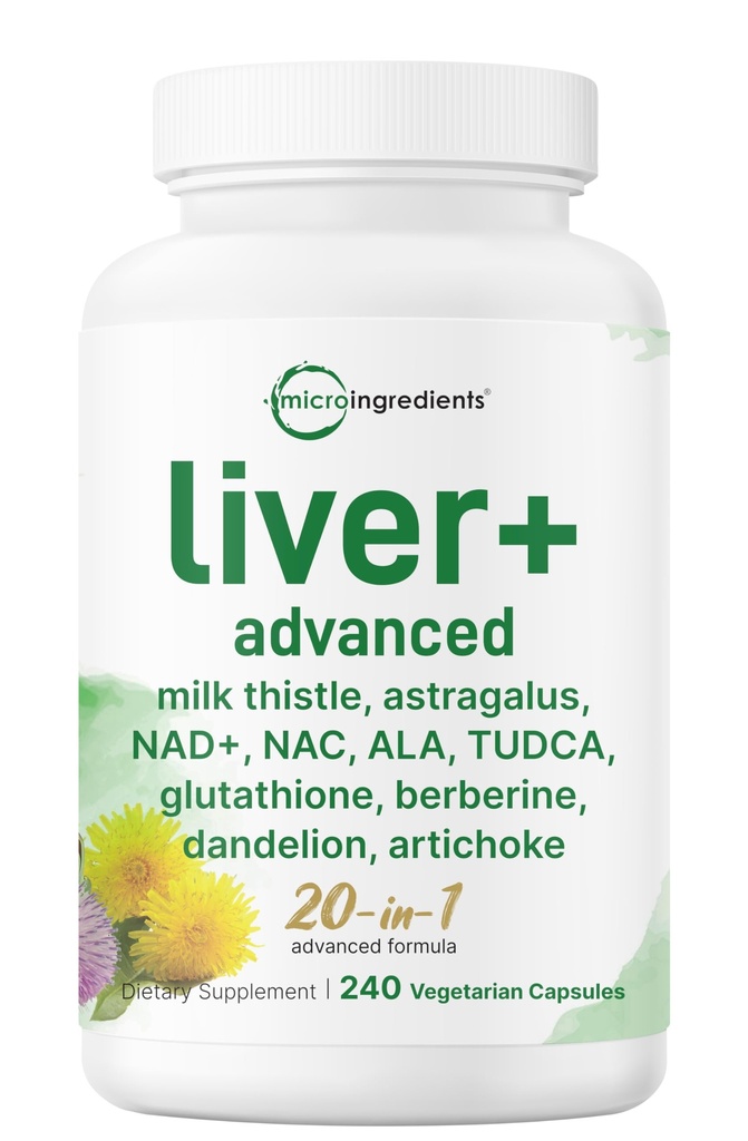 Liver Advanced+, 240 Veggie Capsules tención 20-in-1 Complejo con Milk Thistle, Dandelion, NAD, NAC, ALA, TUDCA, Glutathione, Artichoke, Turmeric, " Astragalus TEN Non-GMO, Gluten Free