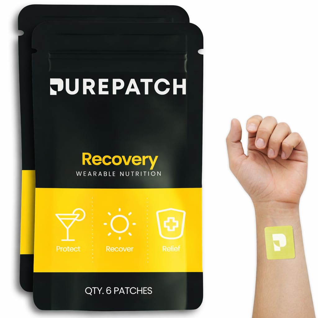 Patch de recuperación de parche puro – Patch Topical Vegan de base vegetal – DHM – NAC – Glutathione – B-Complex – No Ingestible – Resistente al agua – Gentle on Skin – Gluten Free – Made in USA – 12 Patches