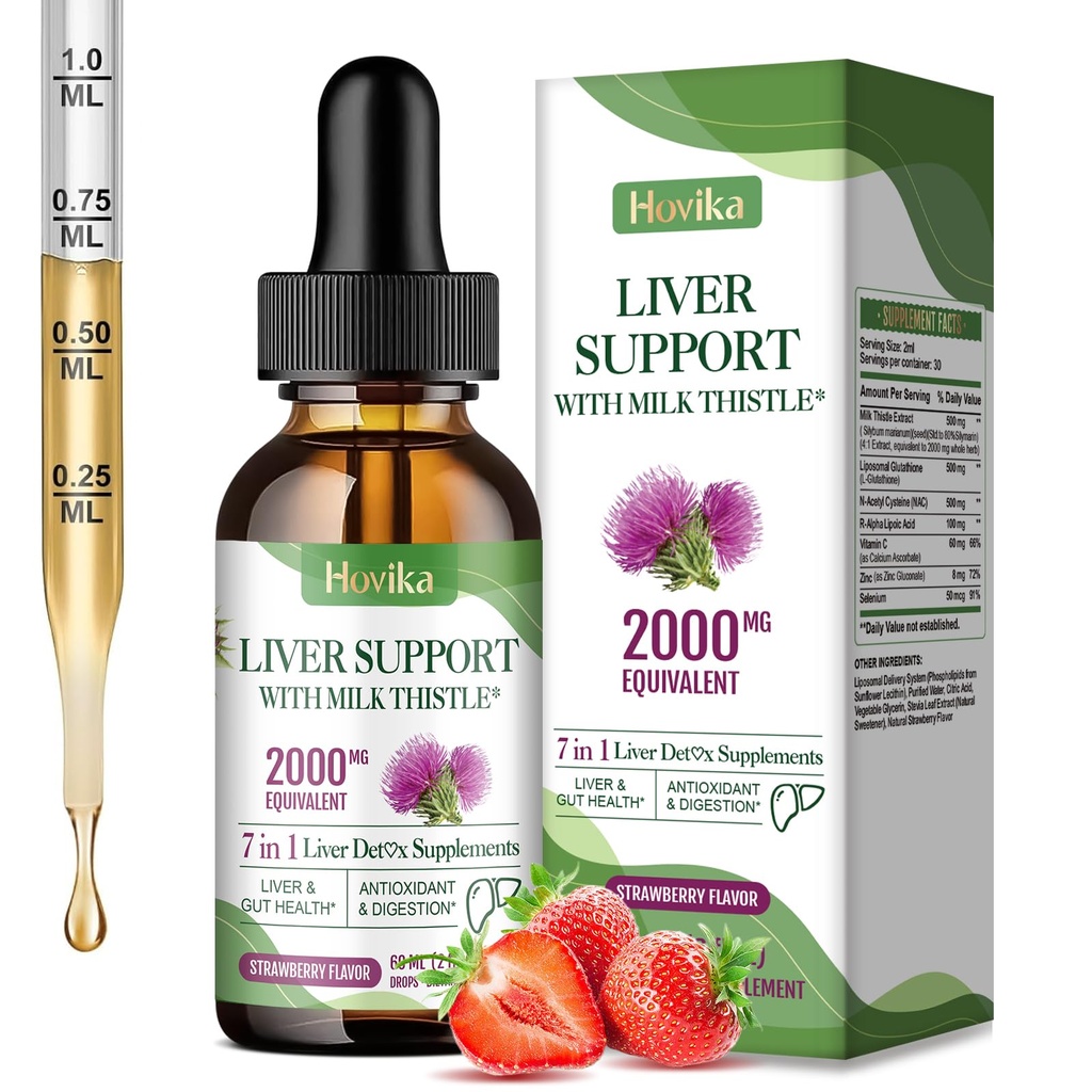 Liver Cleanse Detox &amp; Repair Liver Support Milk Thistle Drops with Glutathione, NAC, ALA, Vitamin C, Zinc &amp; Selenium for Liver Cleanse & Defense, Immune & Skin Support - Strawberry Flavor, 2 Fl Oz