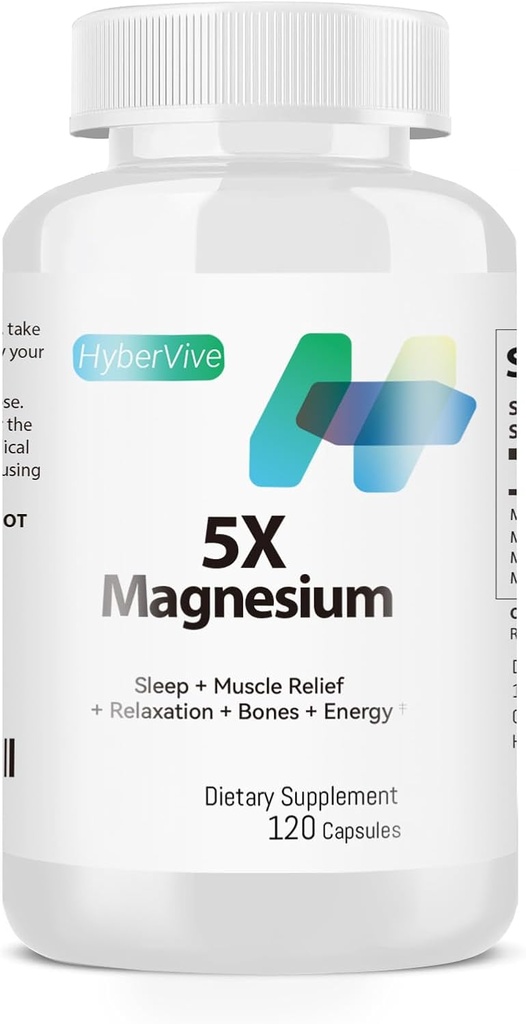 Magnesio Glycinate Suplemento – 5X Magnesium Blend with Aquamin for Optimal Absorption, Citrate, Malate, Oxide to Support Relaxation, Muscle & Nerve Function, 500mg, 120 cápsulas