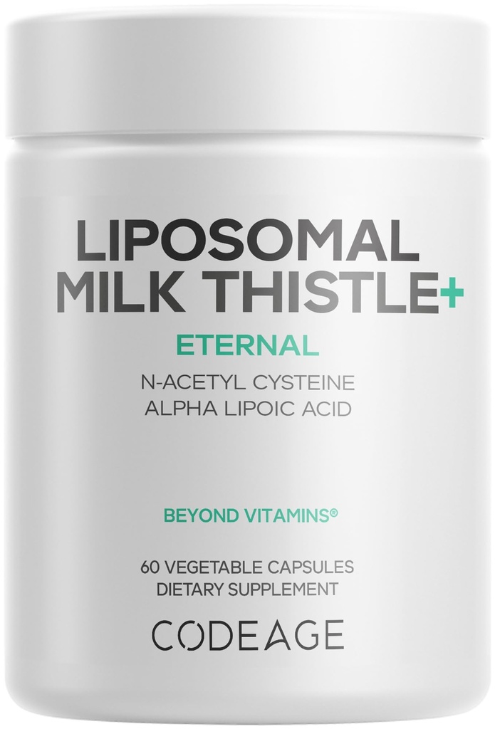 Codeage Liposomal Milk Thistle+ Supplement - Silymarin from Silybum Marianum, NAC, Artichoke Leaf, Dandelion Root, Alpha Lipoic Acid, BioPerine, Liposomal Delivery - Non-GMO - 60 cápsulas