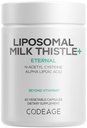 Codeage Liposomal Milk Thistle+ Supplement - Silymarin from Silybum Marianum, NAC, Artichoke Leaf, Dandelion Root, Alpha Lipoic Acid, BioPerine, Liposomal Delivery - Non-GMO - 60 cápsulas