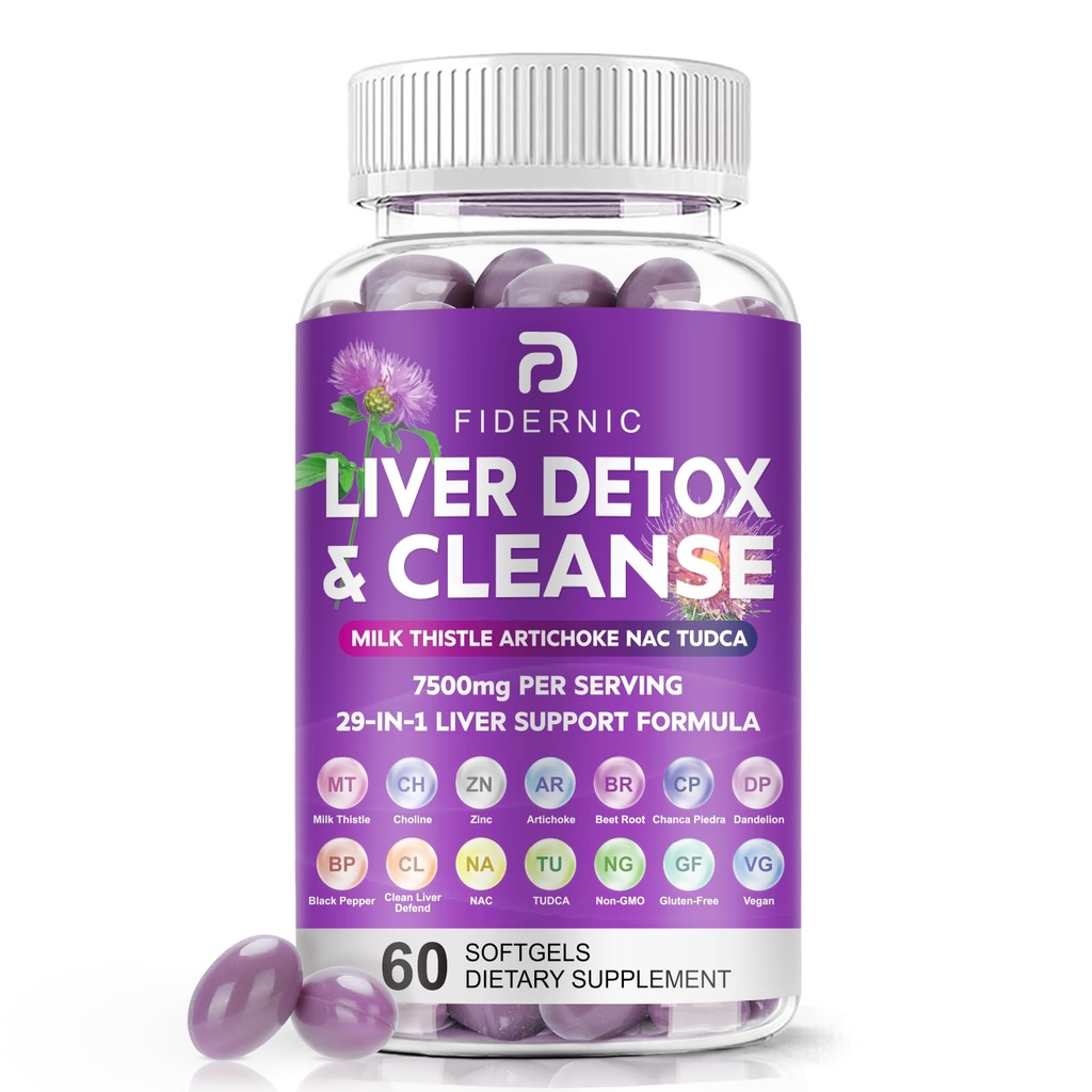 Liver Cleanse Detox " Repair - Herbal Liver Support Milk Thistle Supplement, 7500mg Strength Liver Health Support with Silymarin Artichoke Extract Dandelion Beet TUDCA Choline NAC, 60 Softgels