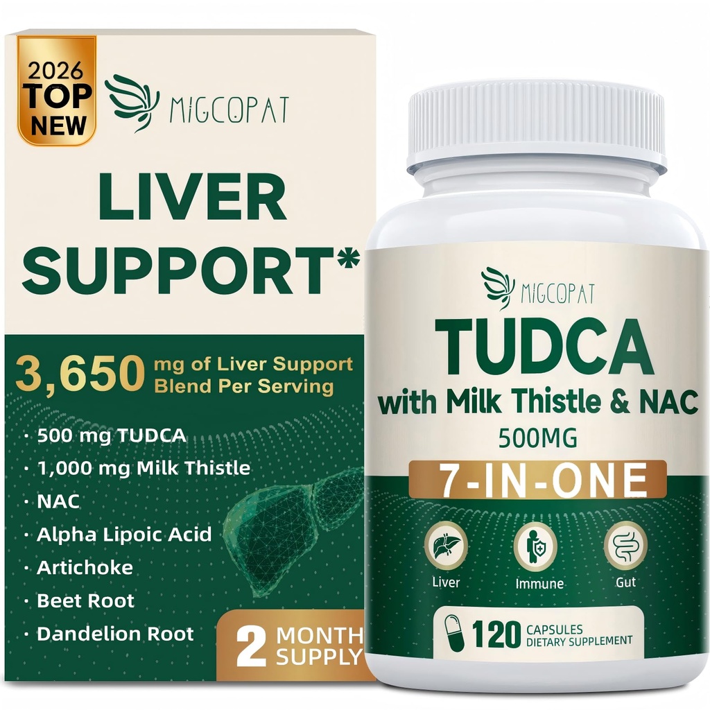 Migcopat 7-in-One TUDCA Suplemento, 3650mg con Leche Thistle, NAC, Alfa Lipoic Acid, Dandelion Root, Bile Salts TUDCA para la limpieza del hígado Detox " Reparación, flujo de bilis y soporte digestivo - 120 cápsulas