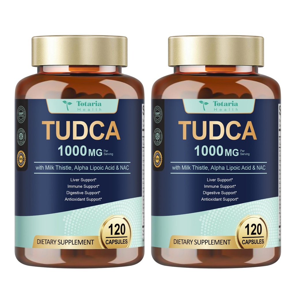 Totaria 2 Packs TUDCA 1000mg Liver Support Suplemento con Milk Thistle, NAC, ALA, 80% Silymarin, 15-in-1 Extra Strength Bile Salts