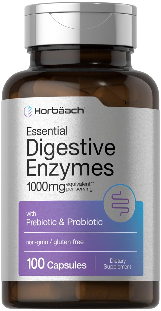 Horbäach Esencial Enzymes Digestivos Silenciosos 100 Capsules ← Enzyme Blend para Hombres " Las mujeres que viven sin gluten "