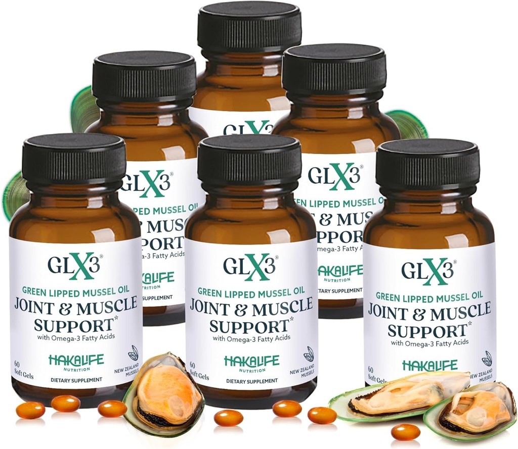 GLX3 Extra Strength Green Lipped Mussel Oil Capsules - Long-Lasting Joint Comfort Supplement - Support for Aches, Soreness - Naturally Rich in Omega 3 " Chondroitin Sulfato 6 Pack
