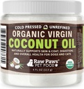Raw Paws Organic Aceite de coco virgen para perros & gatos, 4-oz - Soporta sistema inmunológico, digestión, salud oral, tiroides - Alivio de alergia natural para perros - Alivio de bolas de pelo