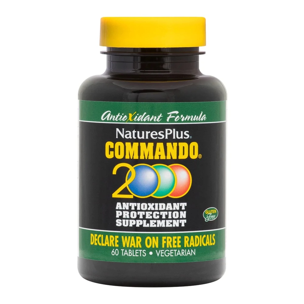 Natures Plus Commando 2000-60 Tablets - Protección Antioxidante - Apoya Cerebro, Función Circulatoria & Sistema Inmunitario - Vegetariano, Gluten Gratis - 30 Servimientos