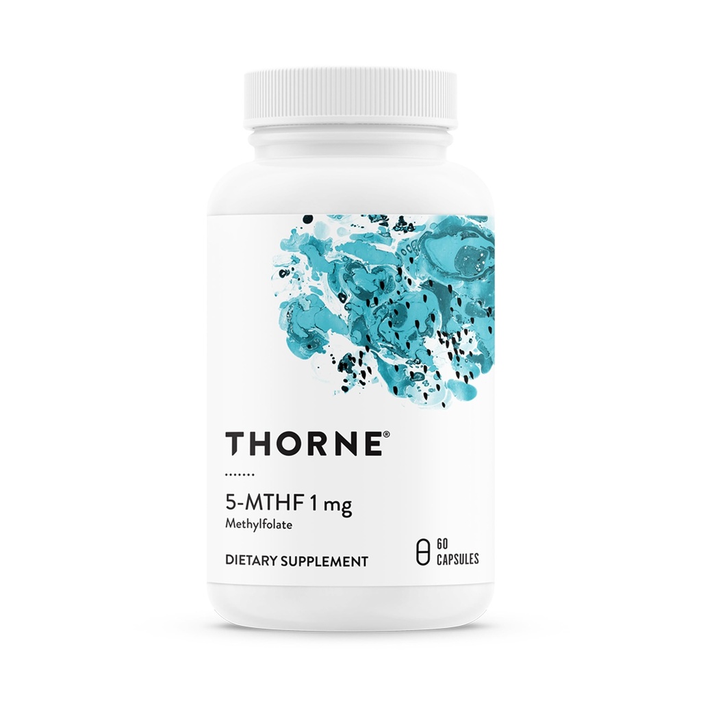 THORNE - 5-MTHF - Methylfolate (Active B9 Folate) Suplemento - Apoyos Salud Cardiovascular, Desarrollo Fetal, Salud Nerve, Niveles de Metilación &amp; Homocysteine* - 60 Servings - 5-MTHF 1mg