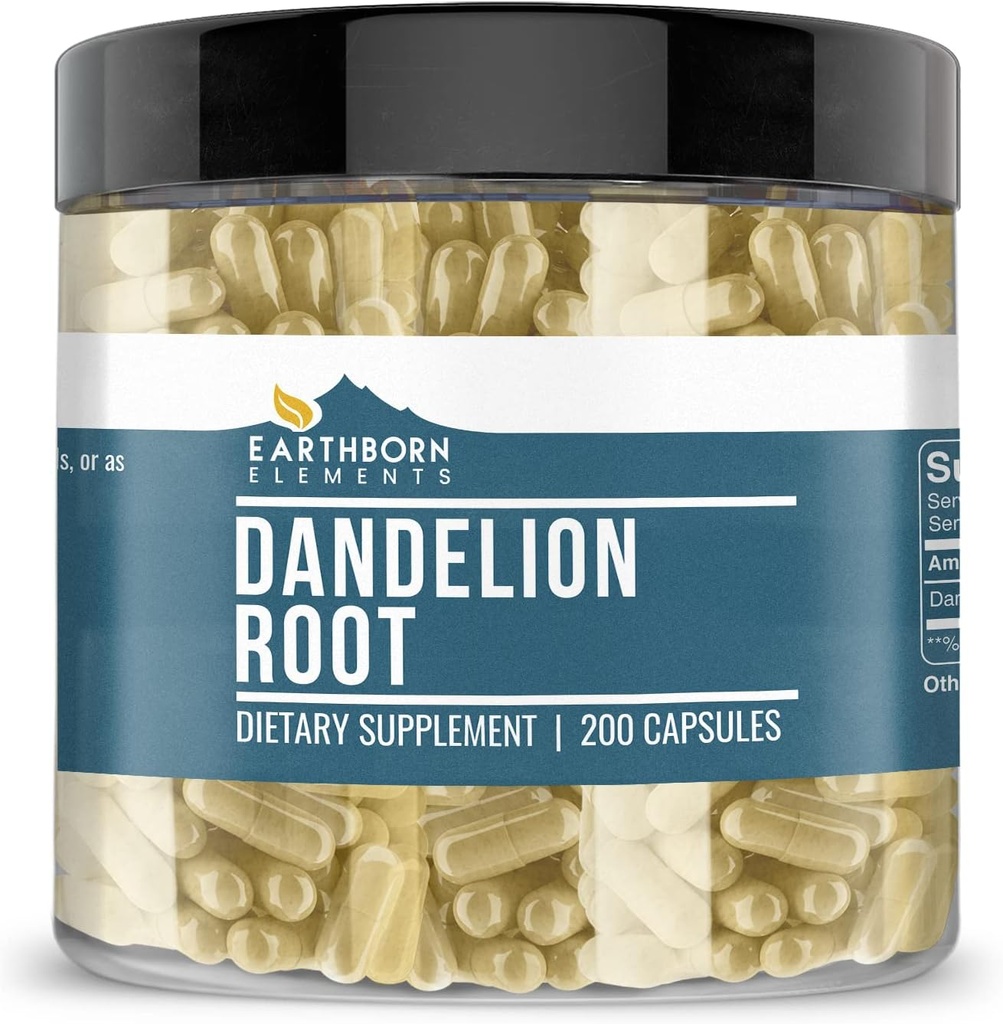 Elementos terrestres Dandelion Root 200 Capsules, Puro ' Undiluted, No Additives