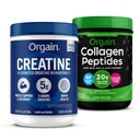 Orgain Creatine Monohydrate Powder 17.64 Oz (100 Servings) & Collagen Peptides Powder 1lb (20g Grass Fed) Bundle - Unflavored, Non-GMO Suplementos para Muscle, Brain, Skin &amp; Joint Support