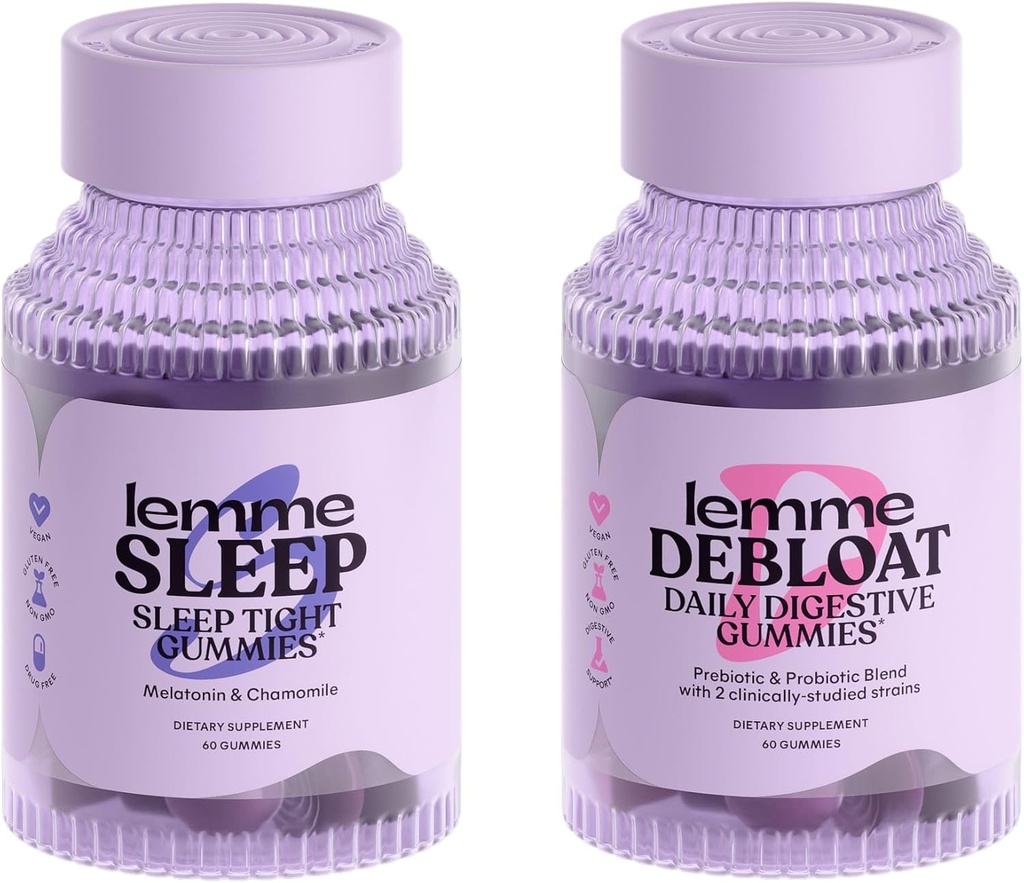 Lemme Sleep & Debloat Bundle - Sleep Gummies, a Drug-Free Nighttime Aid " Debloat Gummies for Digestive " Gut Health, Probiotics " Prebiotics - Gluten Free, Gelatin Free, Non-GMO - 60 Ct.